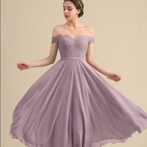 Lilac tea length bridesmaid formal dress